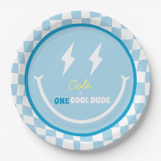 Custom First Birthday One Cool Typ Plate Pappteller (Vorderseite)