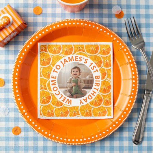 Custom First Birthday Paper Napkins with Photo Serviette