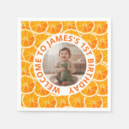 Custom First Birthday Paper Napkins with Photo Serviette