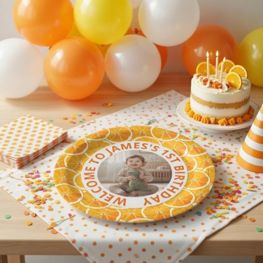 Custom First Birthday Paper Plates with Photo Pappteller