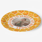 Custom First Birthday Paper Plates with Photo Pappteller (Schrägansicht)