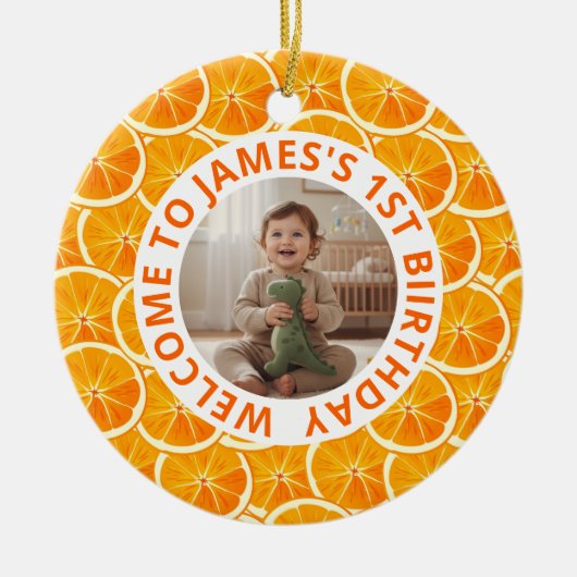 Custom First Birthday Round Ceramic Ornament  (Vorne)