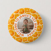 Custom First Birthday Round Photo Button (Vorderseite)