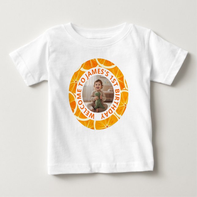 Custom First Birthday T-Shirt with Photo (Vorderseite)