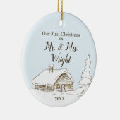 Custom First Christmas als Mr. & Mrs. Zuhause Xmas Keramik Ornament (Rechts)