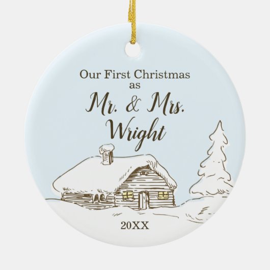 Custom First Christmas als Mr. & Mrs. Zuhause Xmas Keramik Ornament (Hinten)