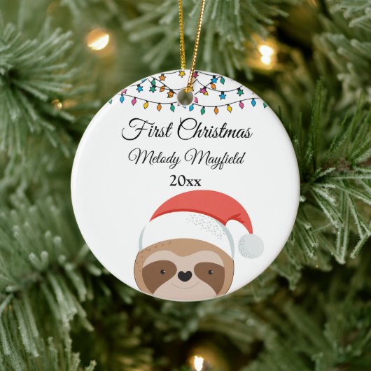 Custom First Christmas Baby Boy Girl Niedlich Slot Keramik Ornament (Baum)