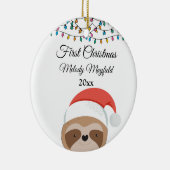 Custom First Christmas Baby Boy Girl Niedlich Slot Keramik Ornament (Rechts)