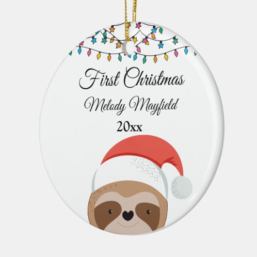 Custom First Christmas Baby Boy Girl Niedlich Slot Keramik Ornament (Links)