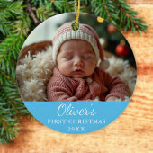 Custom First Christmas Baby Foto Blue Keramik Ornament