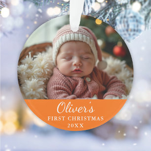 Custom First Christmas Baby Foto Orange Ornament