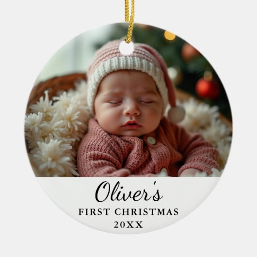 Custom First Christmas Baby Foto Ornament (Vorne)