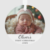 Custom First Christmas Baby Foto Ornament (Rückseite)