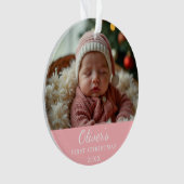 Custom First Christmas Baby Foto Pink Ornament (Vorderseite)