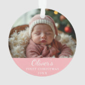 Custom First Christmas Baby Foto Pink Ornament (Rückseite)