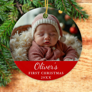 Custom First Christmas Baby Foto Red Keramik Ornament