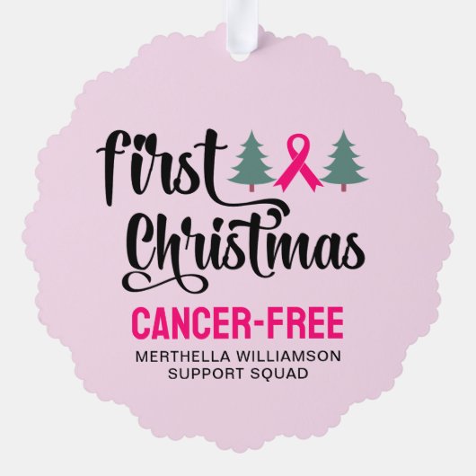 Custom First CHRISTMAS Brustkrebs kostenlos Ornament Karte (Rückseite)