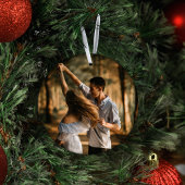 Custom First Christmas Engagement Photo Keepsake Keramik Ornament