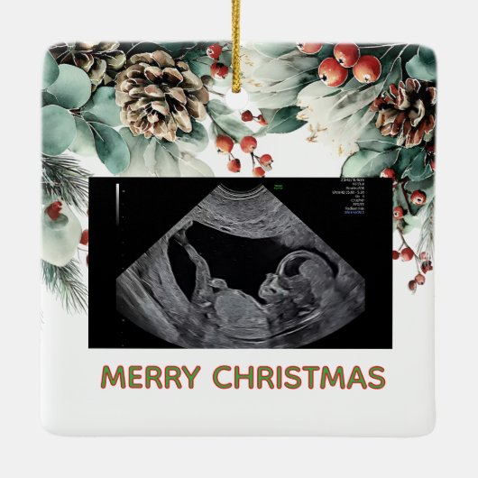 Custom First Christmas Expecting Photo Ornament (Rückseite)