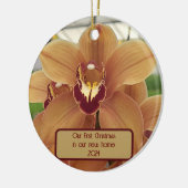 Custom "First Christmas in our new Zuhause" orchid Keramik Ornament (Links)