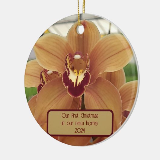 Custom "First Christmas in our new Zuhause" orchid Keramik Ornament (Links)
