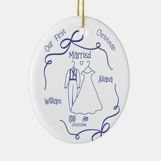 Custom First Christmas Married NewlyWed Keramik Ornament (Rechts)
