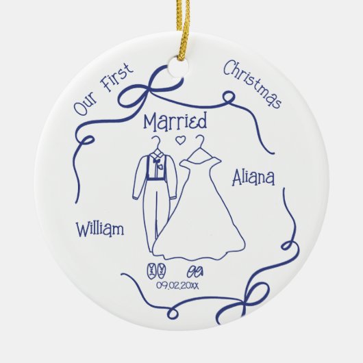 Custom First Christmas Married NewlyWed Keramik Ornament (Vorne)