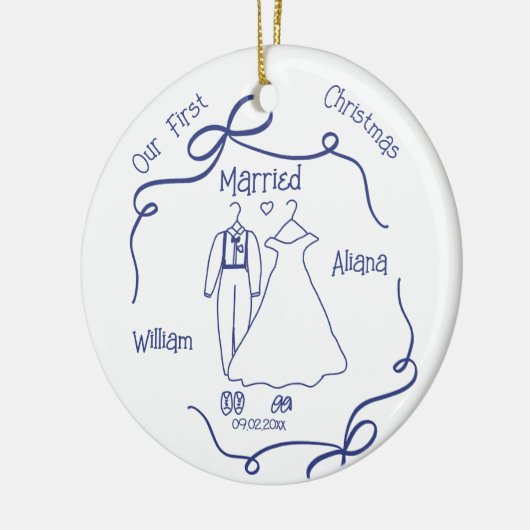 Custom First Christmas Married NewlyWed Keramik Ornament (Links)