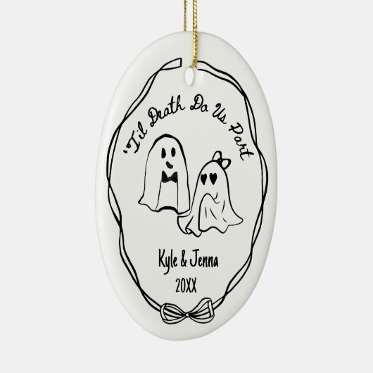 Custom First Christmas Married Spooky Ghost Doodle Keramik Ornament (Rechts)