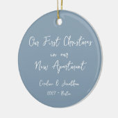 Custom First Christmas New Apartment Blue Foto Keramik Ornament (Links)