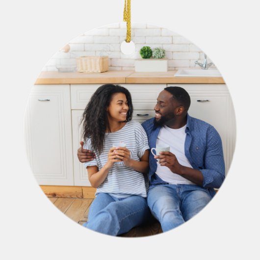 Custom First Christmas New Apartment Blue Foto Keramik Ornament (Hinten)