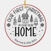 Custom First Christmas New Zuhause Keramik Ornament (Hinten)