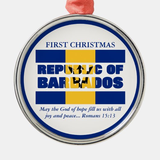 Custom First Christmas Republic of Barbados Ornament Aus Metall (Vorne)
