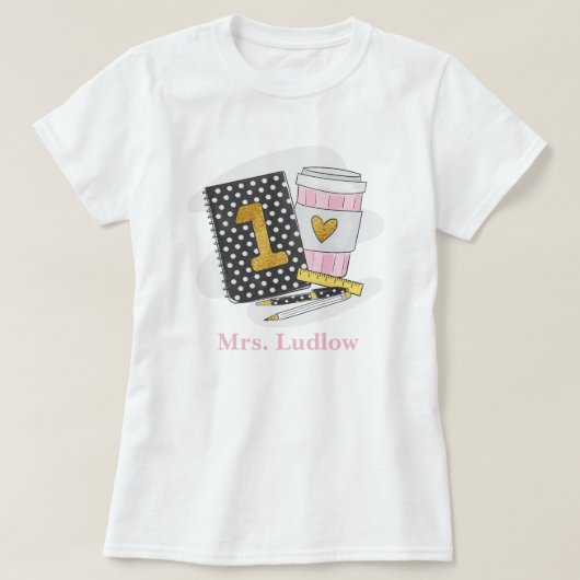 Custom First Grade Lehrer Black Notebook School T-Shirt (Design vorne)