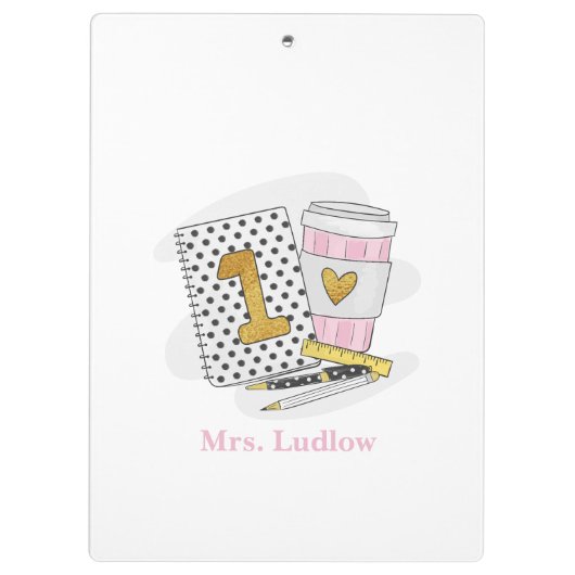 Custom First Grade Lehrer White Notebook School Klemmbrett (Rückseite)