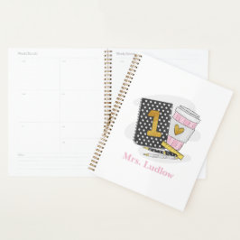 Custom First Grade Teacher Black Coffee Planner Planer