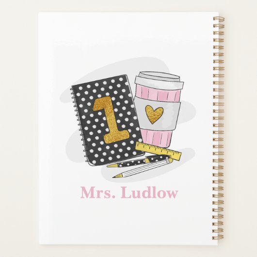 Custom First Grade Teacher Black Coffee Planner Planer (Rückseite)