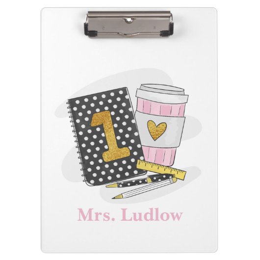 Custom First Grade Teacher Black Notebook-Kaffee Klemmbrett (Vorderseite)