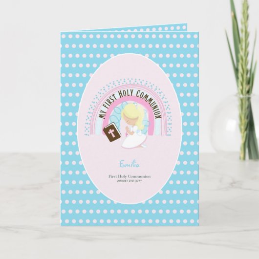 Custom First Heilige Kommune Niedlich Blonde Hair  Dankeskarte (Vorderseite)
