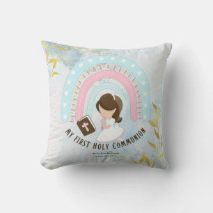 Custom First Heilige Kommunion Niedlich Brown Hair Kissen