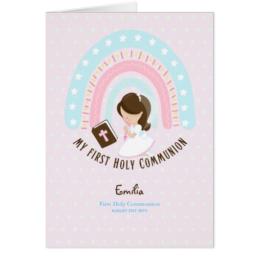 Custom First Holy Communion Niedlich Brown Hair Gi (Vorne)