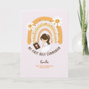 Custom First Holy Communion Niedlich Brown Hair Gi Dankeskarte