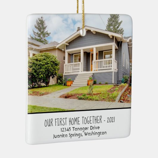 Custom First Home Together Foto w/ Year, Address Keramikornament (Rechts)