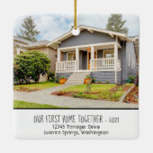 Custom First Home Together Foto w/ Year, Address Keramikornament (Rückseite)