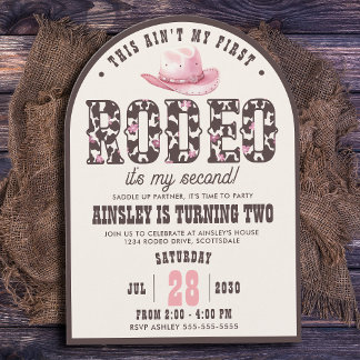 Custom First Rodeo Arched Girls 2. Geburtstag Part Einladung