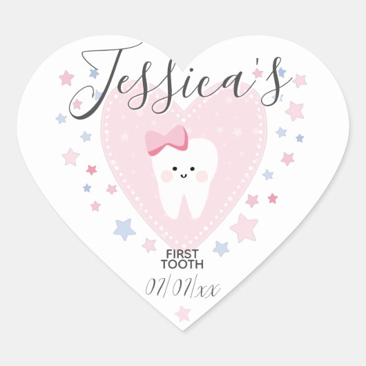 Custom First Tooth Baby Girl Heart Sticker (Vorderseite)