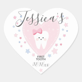 Custom First Tooth Baby Girl Heart Sticker