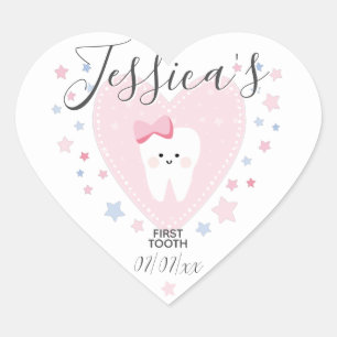Custom First Tooth Baby Girl Heart Sticker