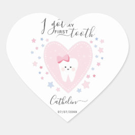 Custom First Tooth Baby Girl Heart Sticker