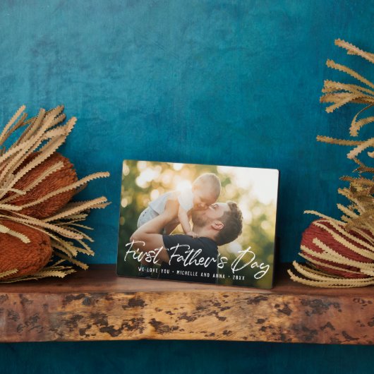 Custom First Vathers Day Modernes Foto Script Fotoplatte (Seite)